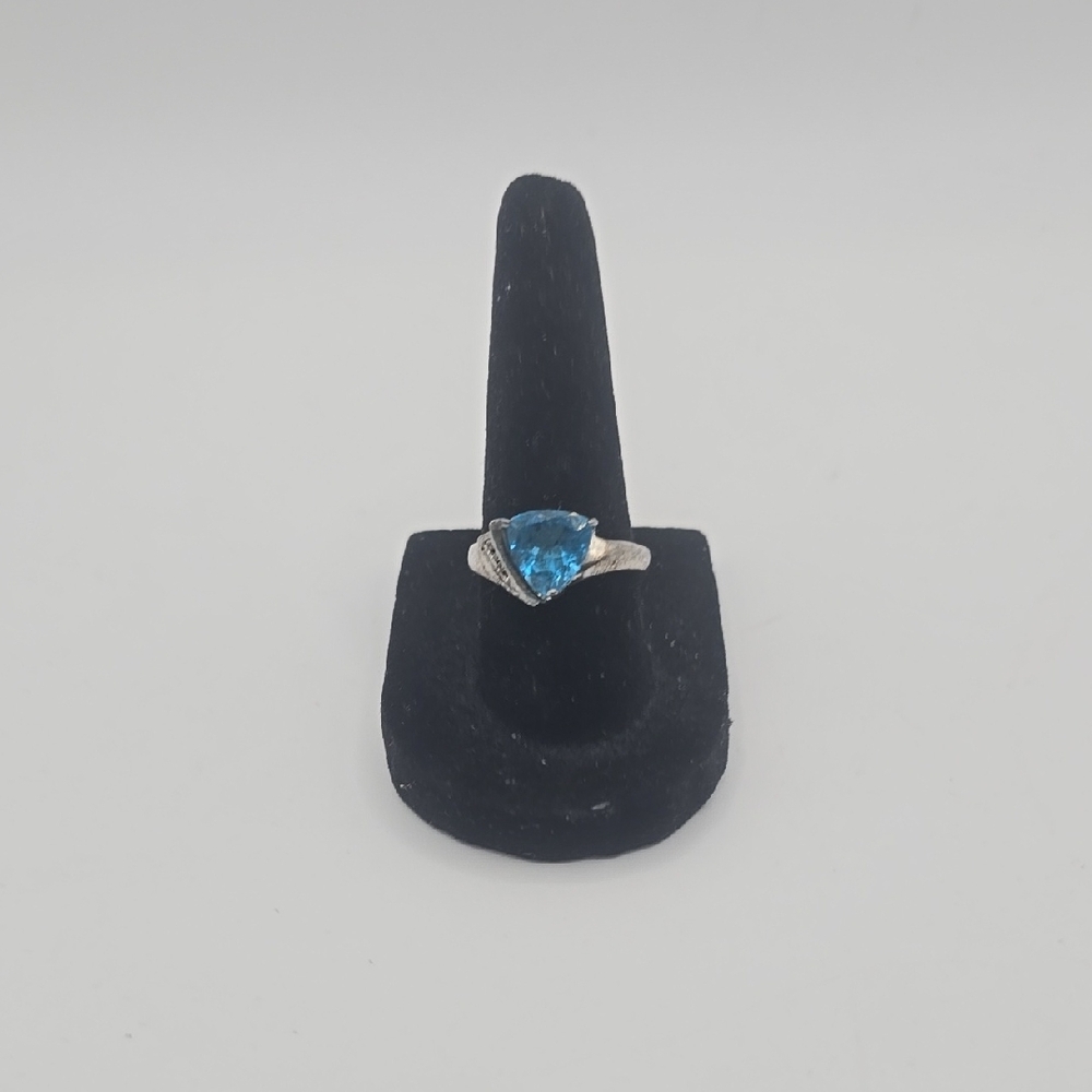 Size 7 Sterling Silver And 14k Ring with Blue Topaz Gemstone and Diamonds
